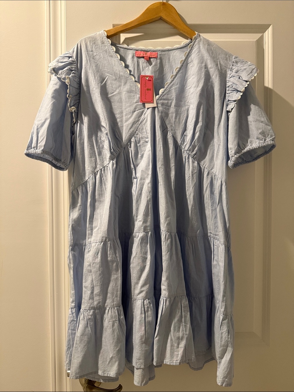 Simply Southern Light Blue Tiered Cotton Dress with Ruffle Sleeves